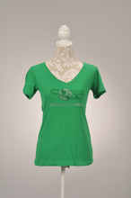 Load image into Gallery viewer, LINKS Logo Green & Clear Rhinestone V-Neck Shirt
