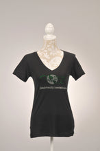 Load image into Gallery viewer, LINKS Logo Green &amp; Clear Rhinestone V-Neck Shirt
