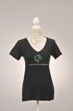Load image into Gallery viewer, LINKS Logo Green & Clear Rhinestone V-Neck Shirt