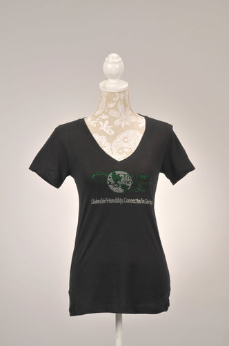 LINKS Logo Green & Clear Rhinestone V-Neck Shirt