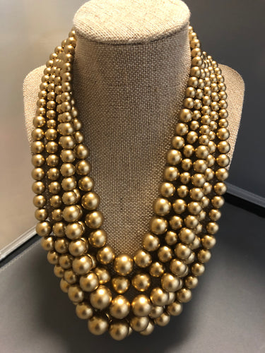Five Strand Gold Pearl Set With Matching Earrings