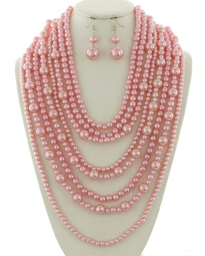 Pink Multi Layer Long Pearl Set