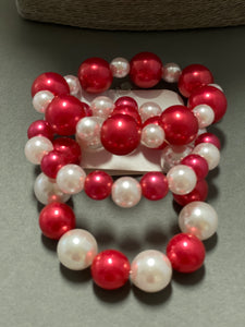 Three Strand Red & White Pearl Bracelet