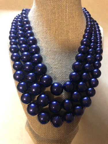 Three Strand Blue Pearl Set With Matching Earrings
