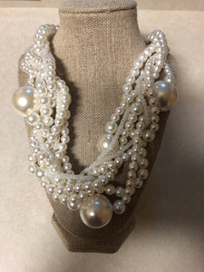 Three Twist Multi Strand Cream Pearl Set With Matching Earrings