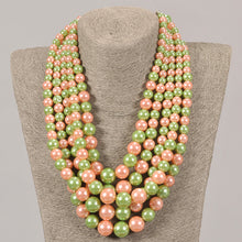 Load image into Gallery viewer, Five Strand Pink &amp; Green Pearl Set With Matching Earrings