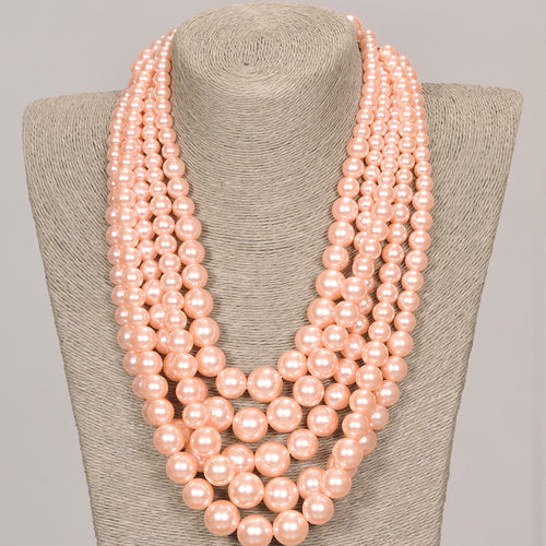 Five Strand Pink Pearl Set With Matching Earrings