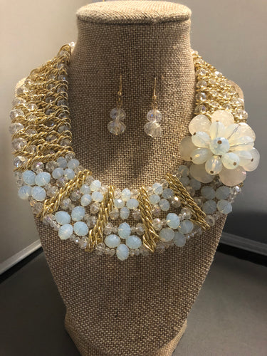 Crystal Gold Flower Necklace Set