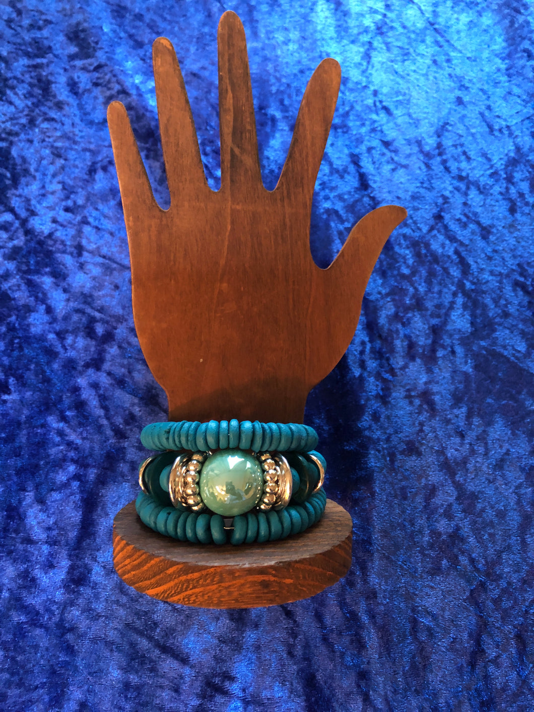 Blue Wood Wrap Bracelet