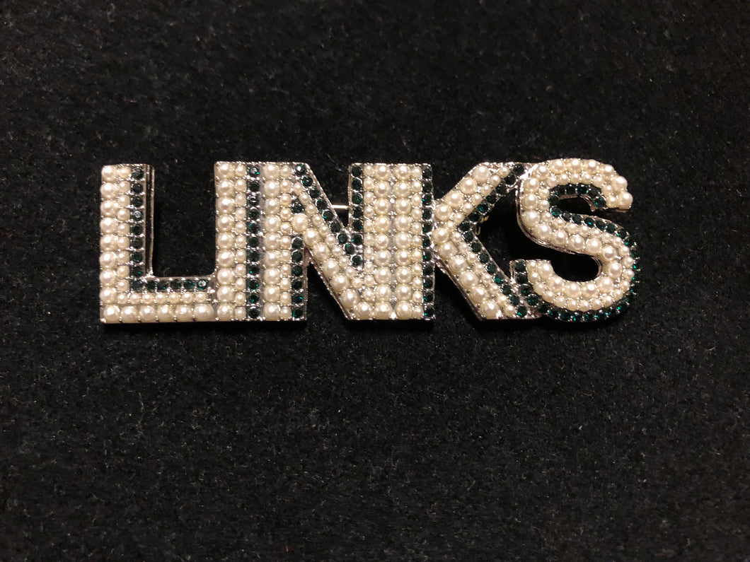 LINKS Text Pearl & Green Stone Pin