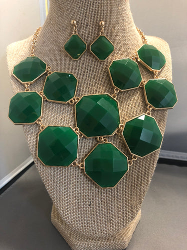 Green Octagon Necklace Set