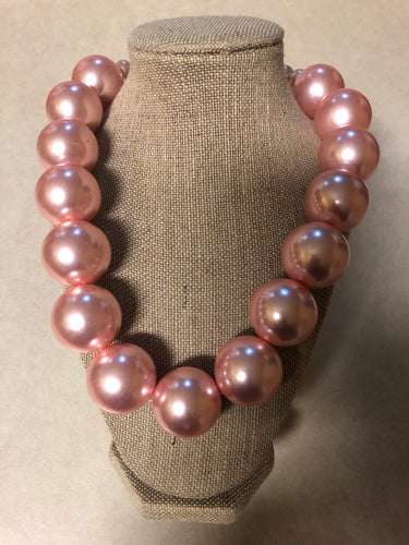 Large Single Strand Pink Pearl Set With Matching Earrings