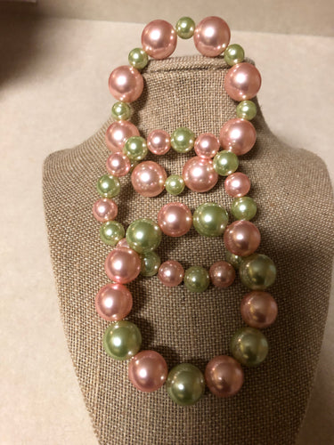 Pink and Green Pearl Bracelet Set of 3