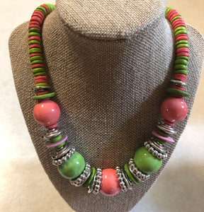 Pink and Green Wood Pearl Set