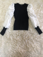 Load image into Gallery viewer, Kelli Black and White Puff Sleeve Sweater