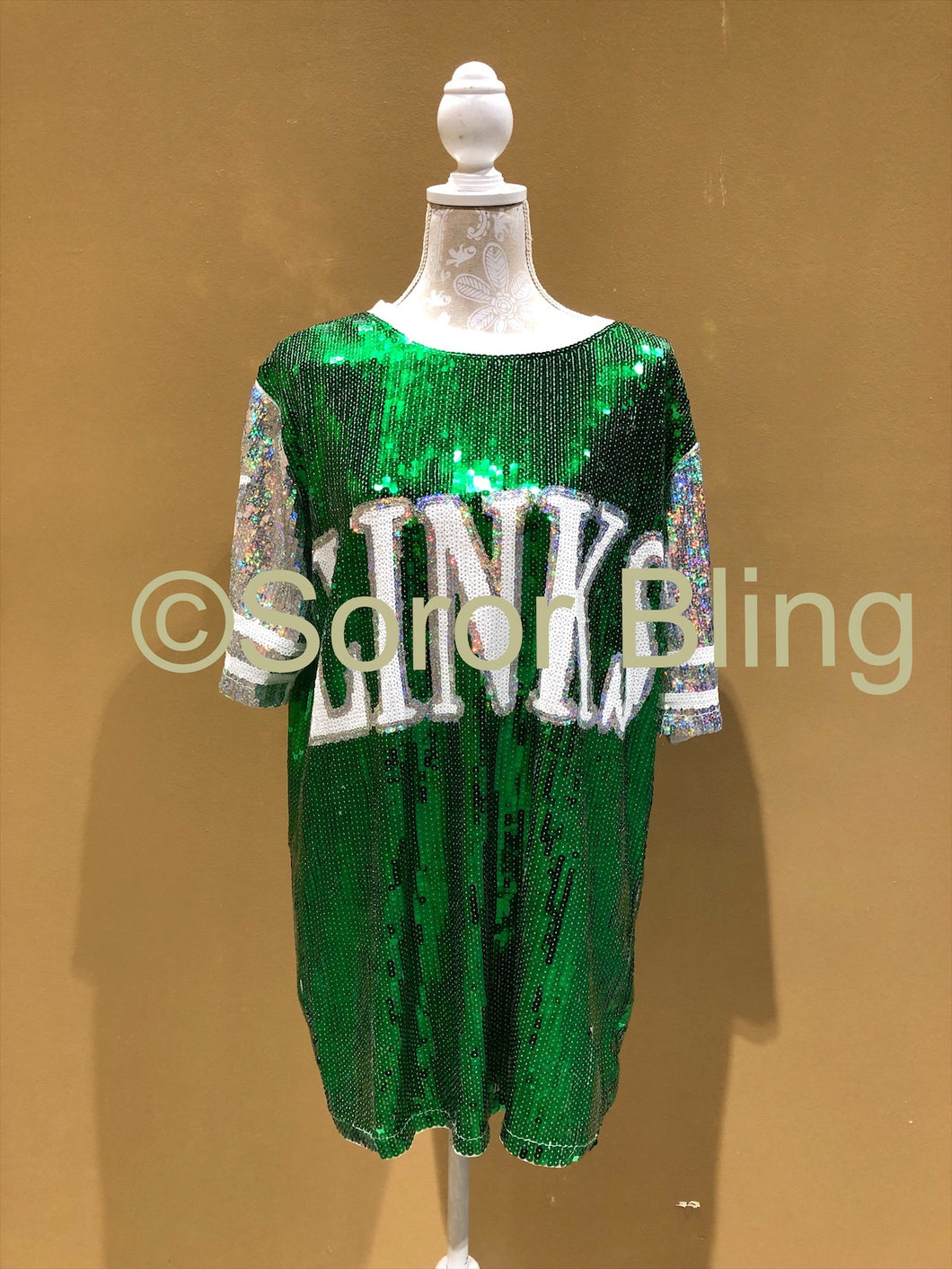 pink and green sequin jersey dress In Stock Football Team Say Amen Pink and Green Sorority Tissu Sequin Jersey One Size to Fits XL Sequin Dress for Women