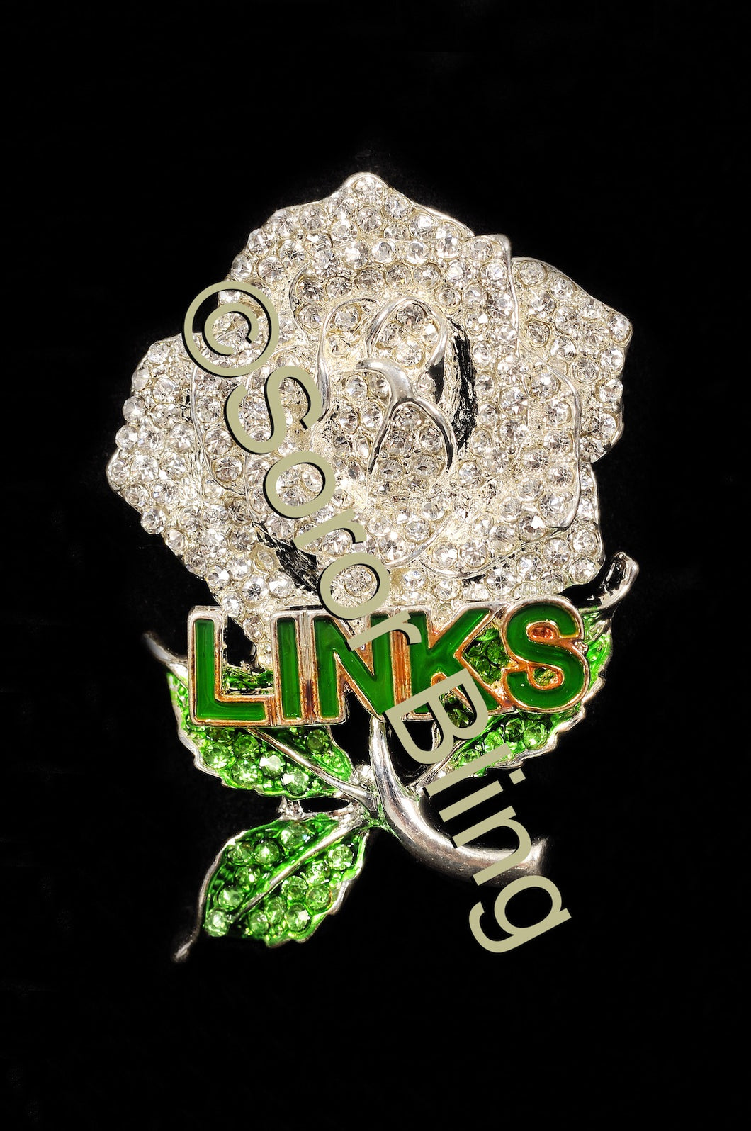 LINKS Rhinestone Rose Pin
